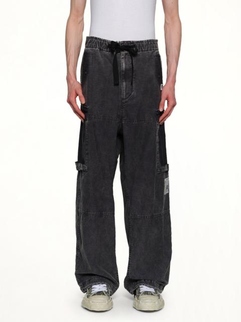 Cotton Satin Cargo Trousers in Black