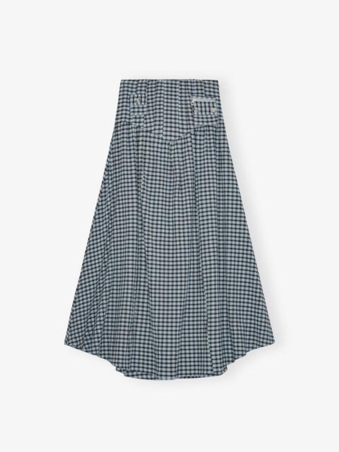 BLUE SEERSUCKER CHECK LONG SKIRT