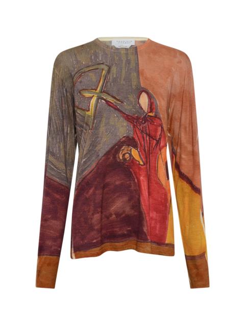 Isaro Long Sleeve T-shirt in Fire Multi Printed Cashmere Jersey