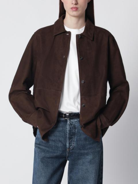 Brown leather shirt jacket