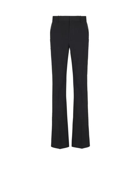 Straight-leg wool trousers with crystal embroidery