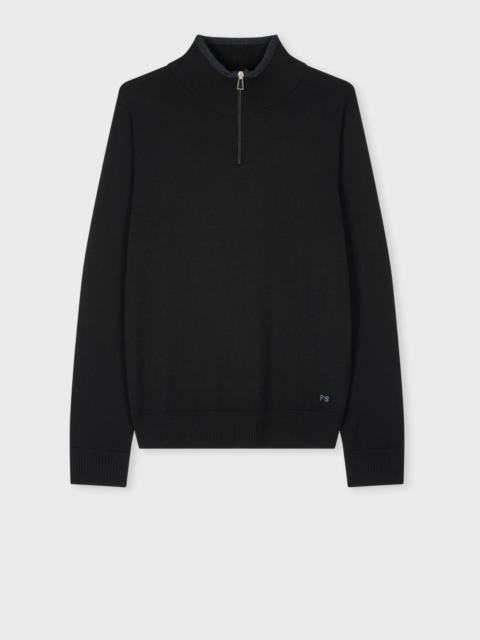 Black Merino Wool Half Zip Sweater