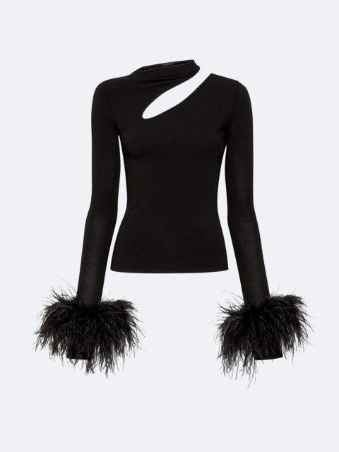 Matte Viscose Asymmetric Top With Feathers
