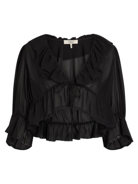 Chloe Ruffled Cropped Silk-chiffon top