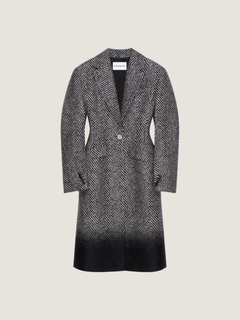COCOON FITTED COAT IN HERRINGBONE WOOL SILK JACQUARD
