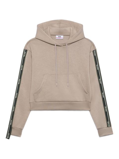 stripe-knit hooded knitted top