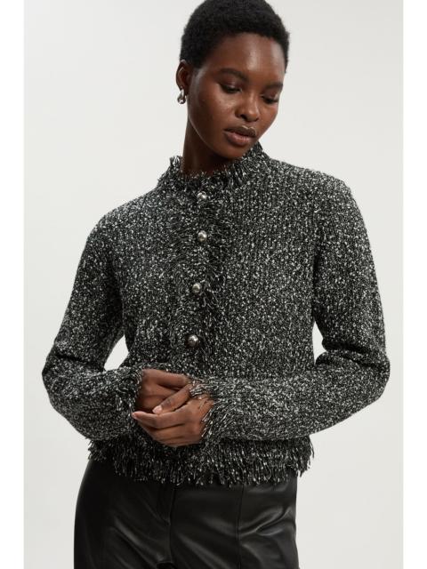 Tweed Yarn Fringe Detail Knitted Cardi