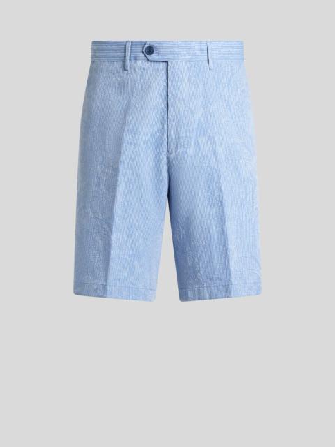 STRIPED COTTON JACQUARD SHORTS WITH FLORAL PAISLEY MOTIF