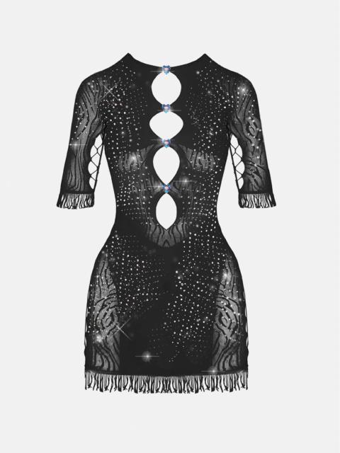 RHINESTONED MIRANDA DRESS JET BLACK
