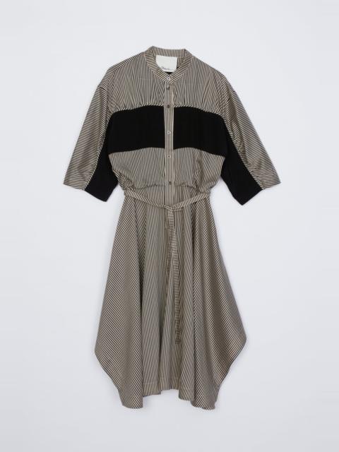 Band Collar Ruched Shirt Dress