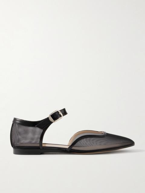 Leather-trimmed Mesh Mary Jane Ballet Flats