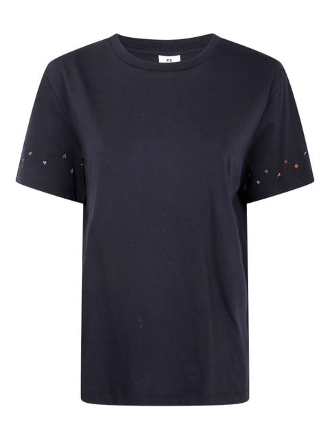 embroidered-sleeve cotton T-shirt