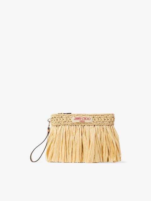 Zipped Flat Pouch
Natural and Light Gold Woven Raffia Zipped Pouch with Fringes
