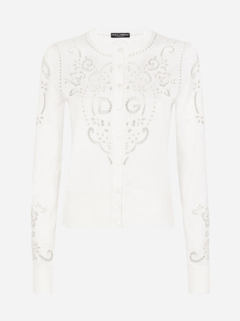 Silk cardigan with DG openwork embroidery