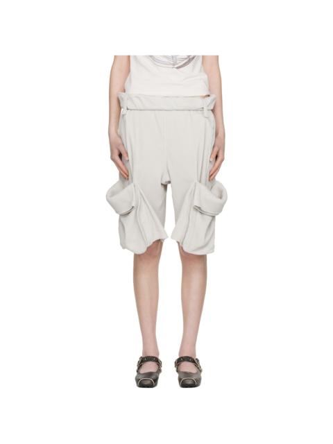 Gray Rolled Waist Sweat Cargo Shorts