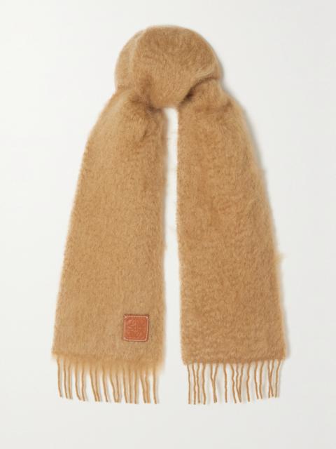 Appliquéd Fringed Mohair-blend Scarf
