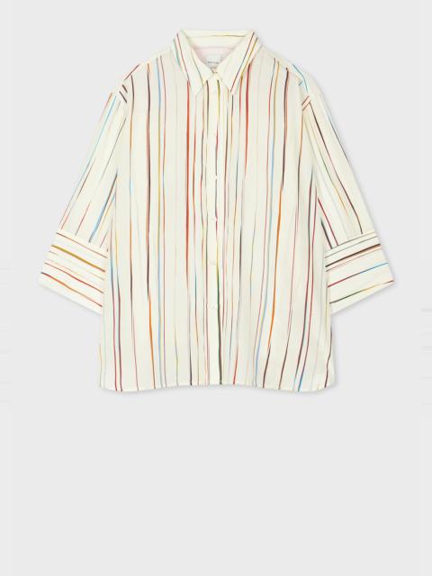 Women's Cream 'Signature Stripe' Pinstripe Silk Shirt