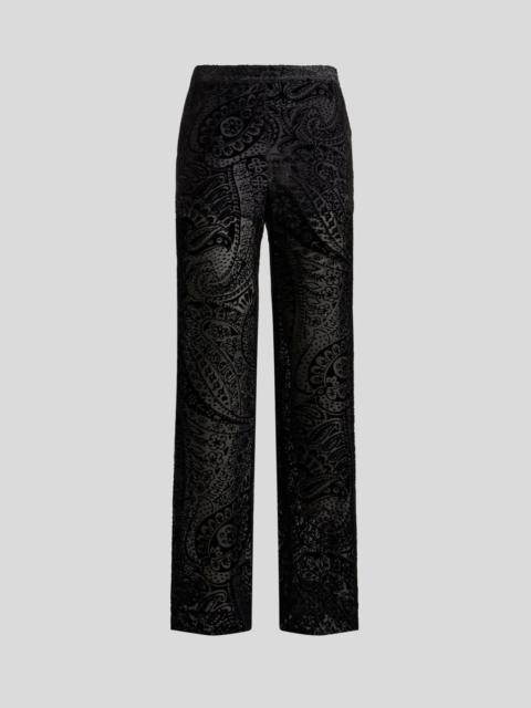 BURNOUT VELVET PALAZZO TROUSERS WITH FLORAL PAISLEY MOTIF