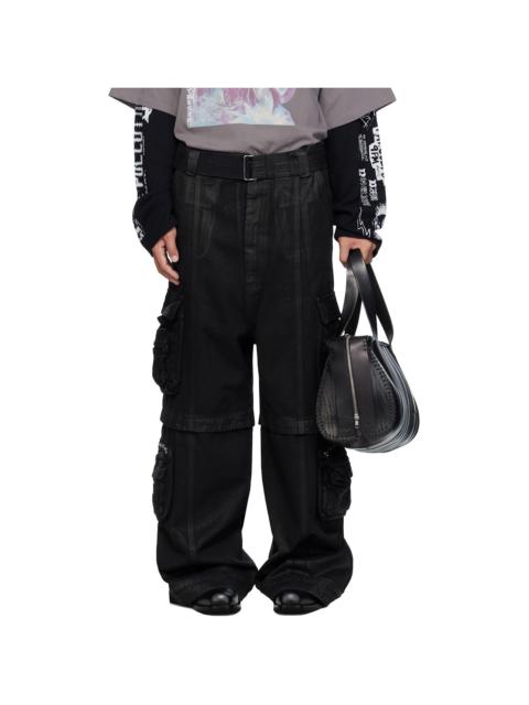 Black Coated Denim Cargo Pants