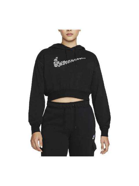 (WMNS) Nike Sportswear Logo Embroidered Loose Fleece Hoodie Black DO7257-010