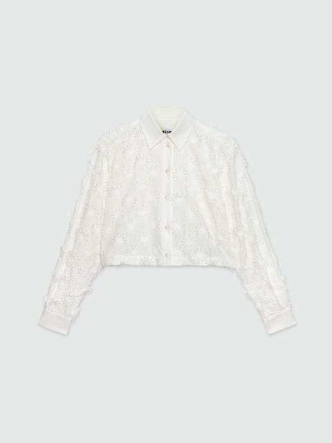 Cropped shirt in white poplin with embroidery