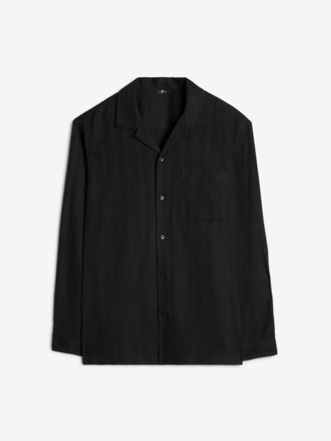 Linen Blend Long Sleeve Camp Shirt in Black