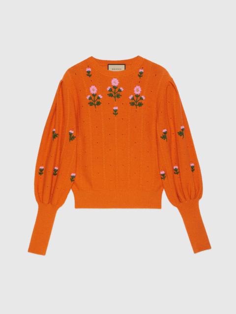 Floral wool and cotton knit