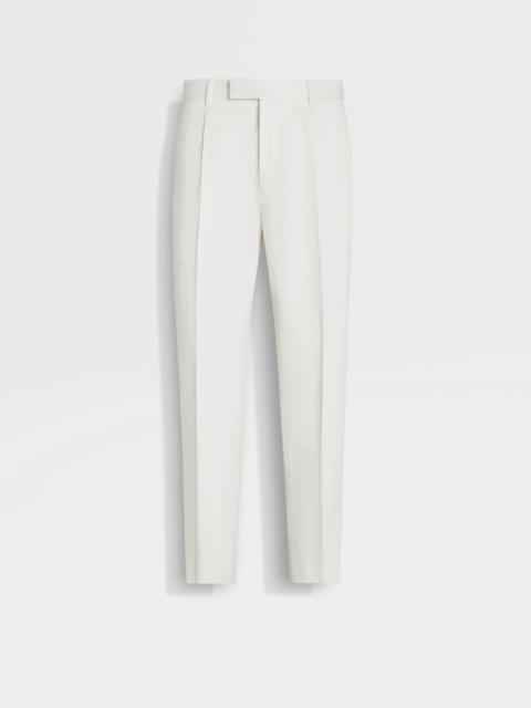 WHITE COTTON AND WOOL PANTS