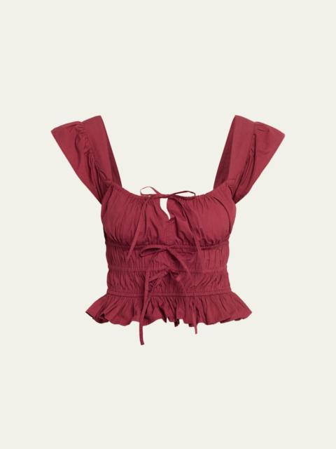 Katrin Smocked Drawstring Crop Top