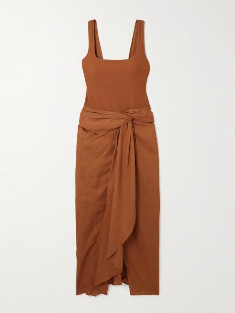 Encanto Pacifico Asymmetric Linen And Ribbed-knit Dress