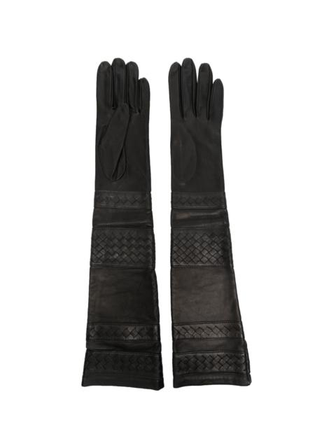 elbow-length panelled leather gloves