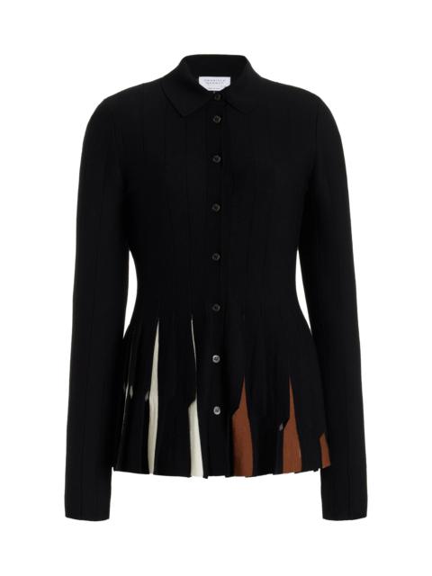 Octavia Pleated Top in Black Multi Merino Wool