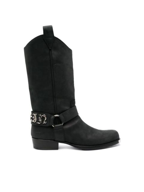 logo-lettering leather boots