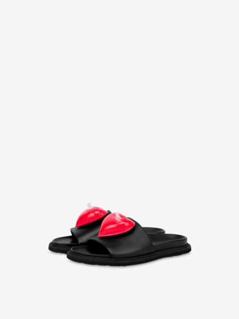 Moschino INFLATABLE HEART CALFSKIN FLAT SANDALS | REVERSIBLE