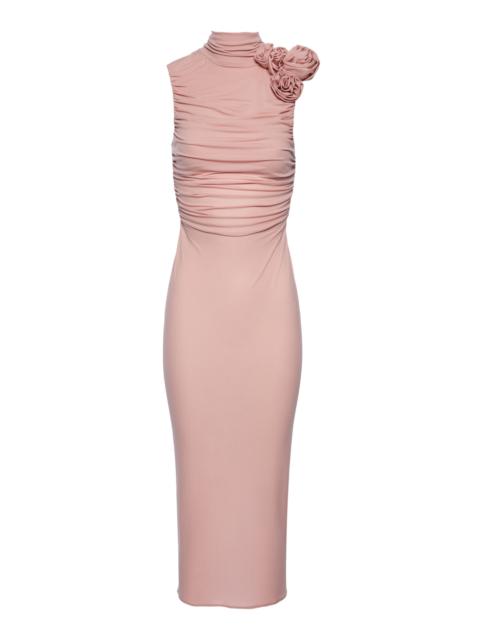 Rosette Stretch-Silk Maxi Dress pink