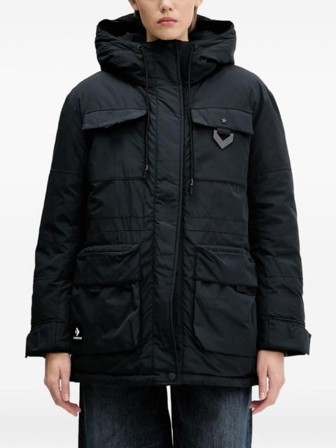 hooded patch jacket