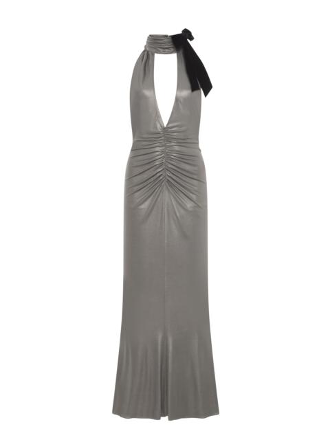 LAMINATED JERSEY EVENING DRESS WITH HALTERNECK