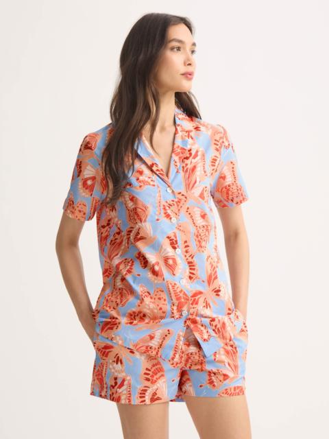 Women's Short Pajamas Cotton Batiste Light Blue & Peach Butterfly Print