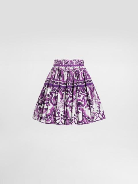 Majolica-print poplin short skirt