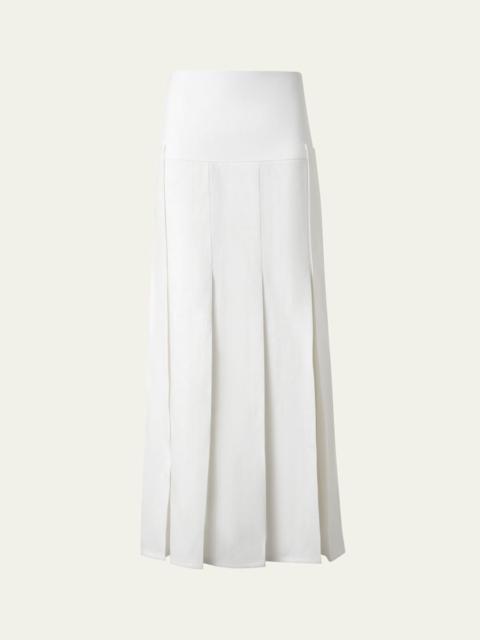 Stonewashed Linen-Wool Pleated Midi Skirt