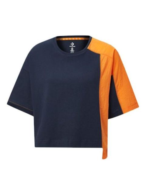 (WMNS) Converse Capsule Series Splicing Contrasting Colors Round Neck Short Sleeve Blue 10020990-467