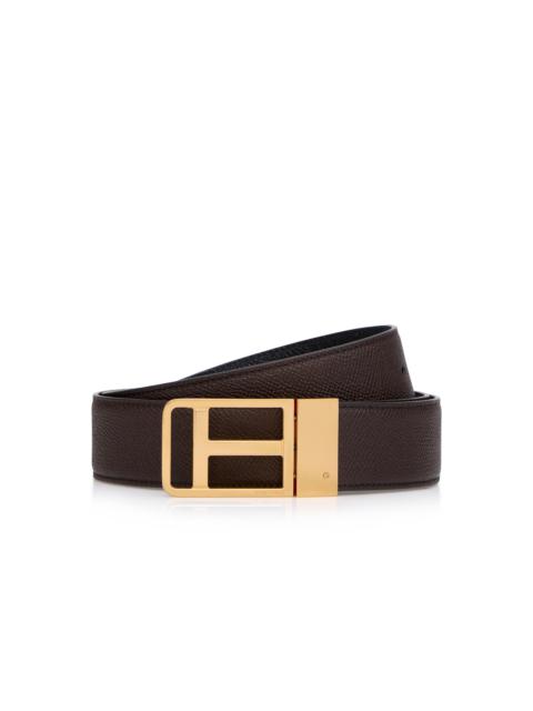 SMALL GRAIN LEATHER REVERSIBLE FRAMED T BELT