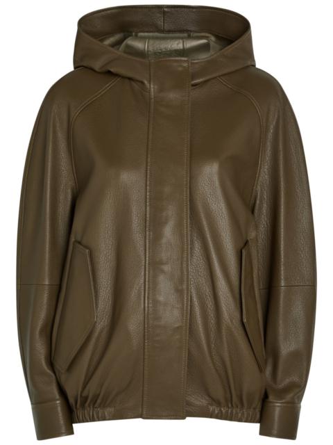 Nour Hammour Hooded Grained Leather Jacket
