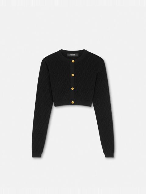 V Allover Jacquard Knit Crop Cardigan