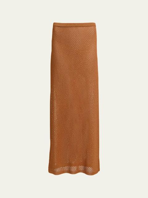 Harmon Straight Shimmer Mesh Knit Maxi Skirt