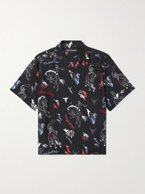 Convertible-Collar Printed Woven Shirt Black