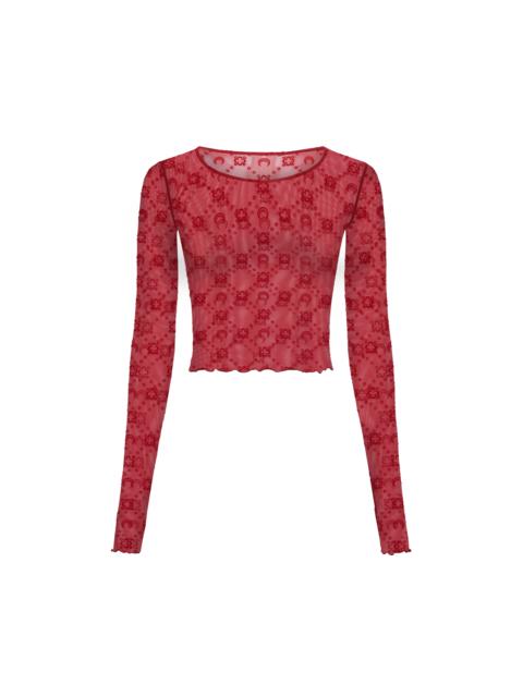 MOONOGRAM MESH FLOCK LS CROPPED TOP