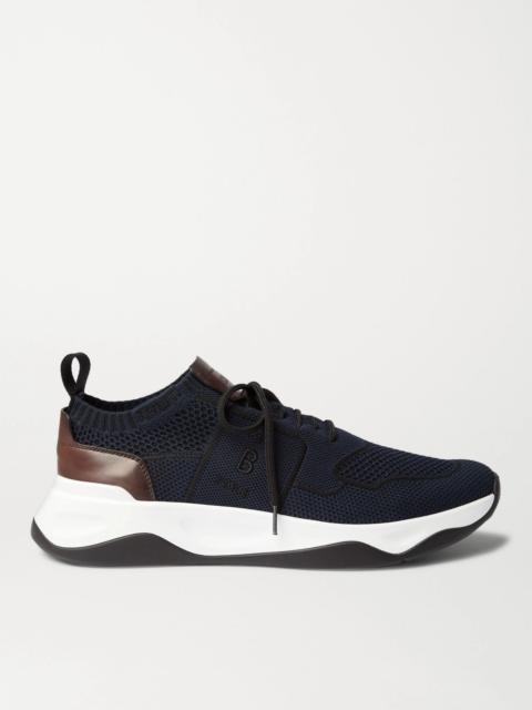 Shadow Venezia Leather-Trimmed Stretch-Knit Sneakers Navy