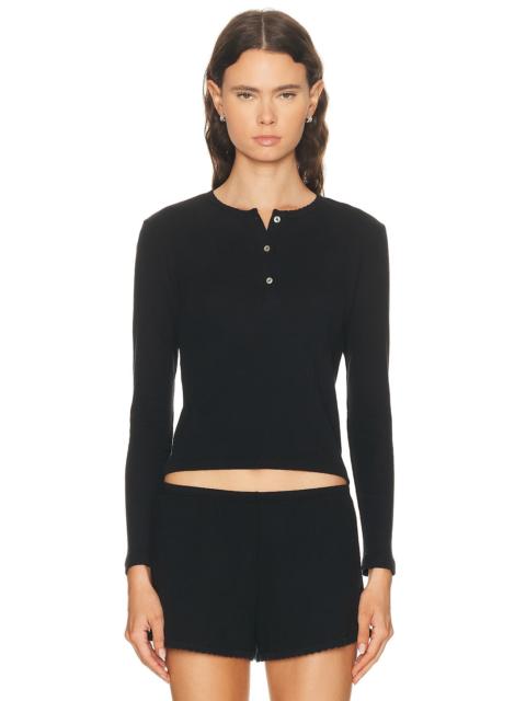 Pointelle Long Sleeve Henley Top