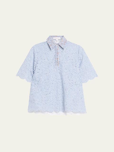 Striped Lace Button-Down Shirt